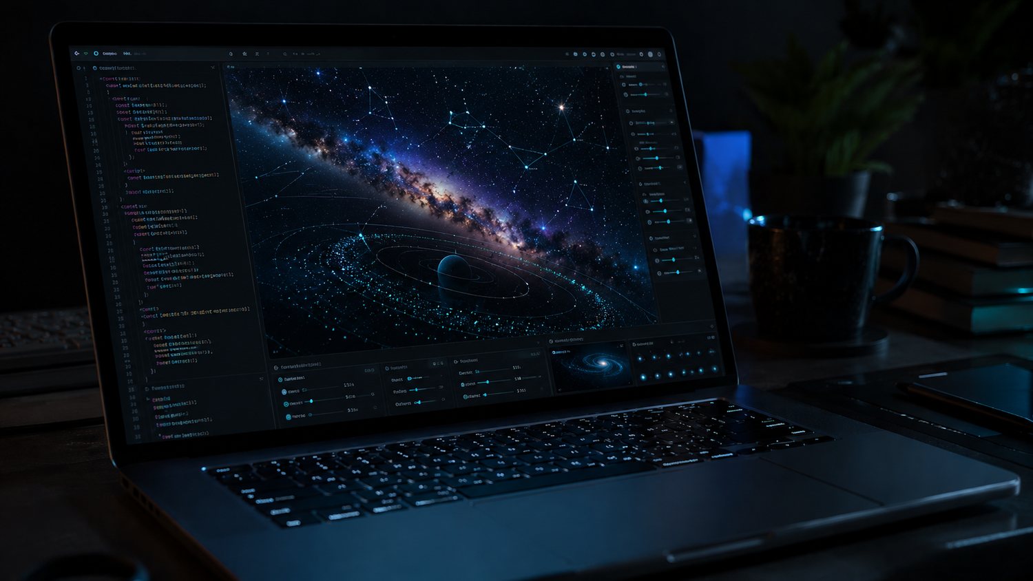 プラネタリウムWeb作品のイメージ。星空と銀河が表示されている。